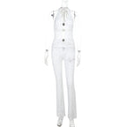 Damen Jumpsuit mit elegantem Spitzendetail und tiefem V-Ausschnitt R&B