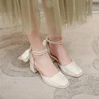 Damen elegante Slingback Schuhe mit perlverziertem Riemen