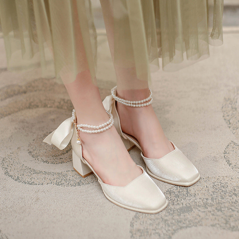Damen elegante Slingback Schuhe mit perlverziertem Riemen