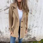 Damen Fleece-Mantel mit doppelter Knopfleiste und großem Revers