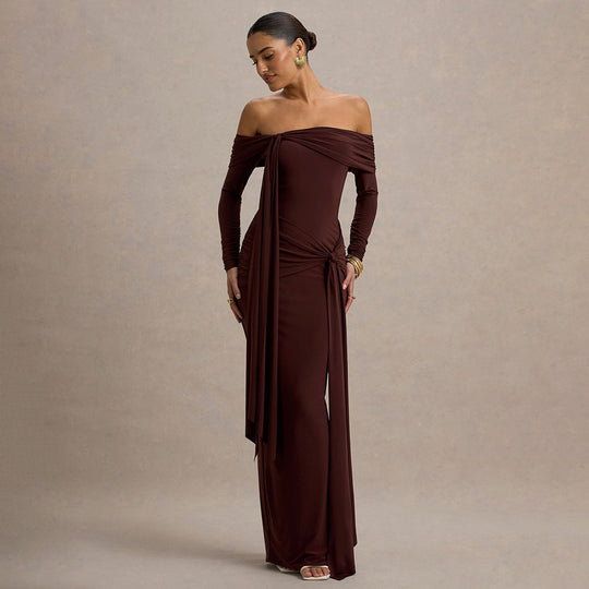 Damen Elegantes Off-Shoulder Abendkleid mit drapierter Silhouette R&B