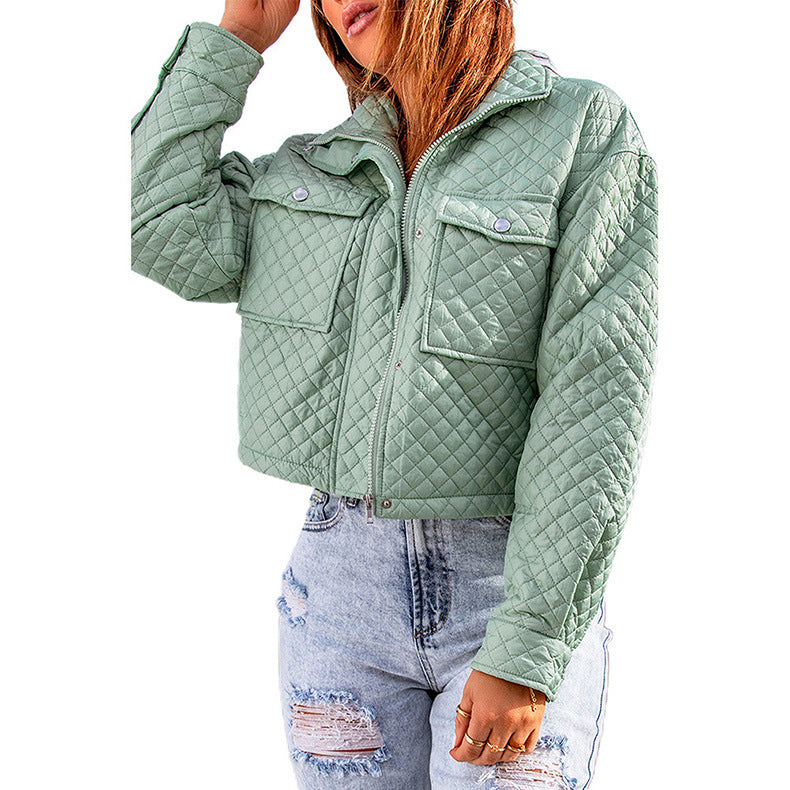 Damen gesteppte Kurzjacke mit modischen Taschen R&B