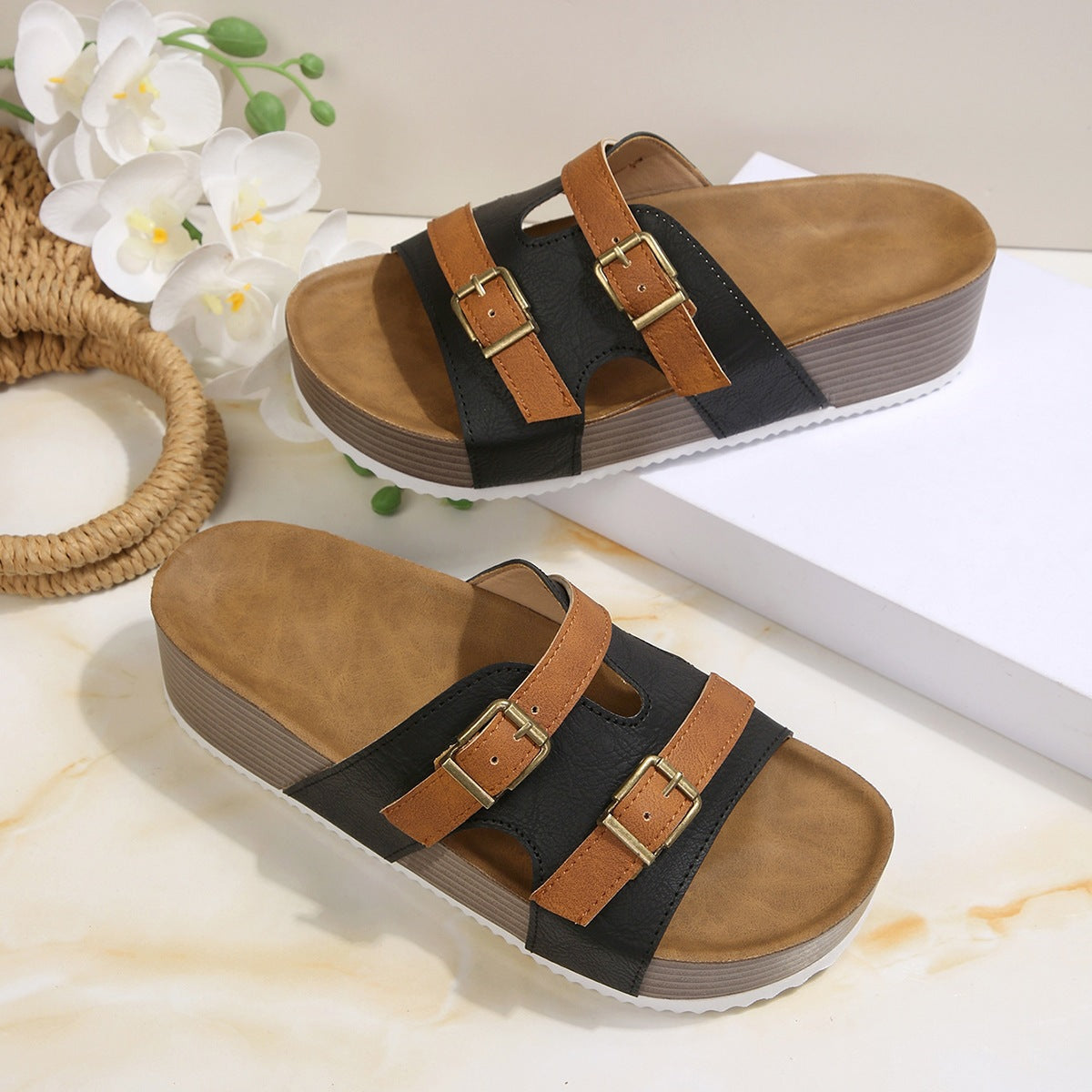 Damen Bequeme Plateau-Sandalen mit verstellbaren Riemen R&B