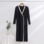 Damen eleganter Strickmantel mit Knopfdetails und V-Ausschnitt R&B