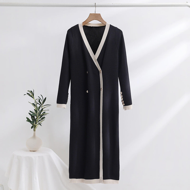 Damen eleganter Strickmantel mit Knopfdetails und V-Ausschnitt R&B