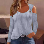 Damen elegantes Rippenshirt mit modischem Cut-Out und Schulterdetails R&B
