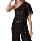Damen Einseitiger Pailletten Jumpsuit mit Weiter Hose Heidi-Mode