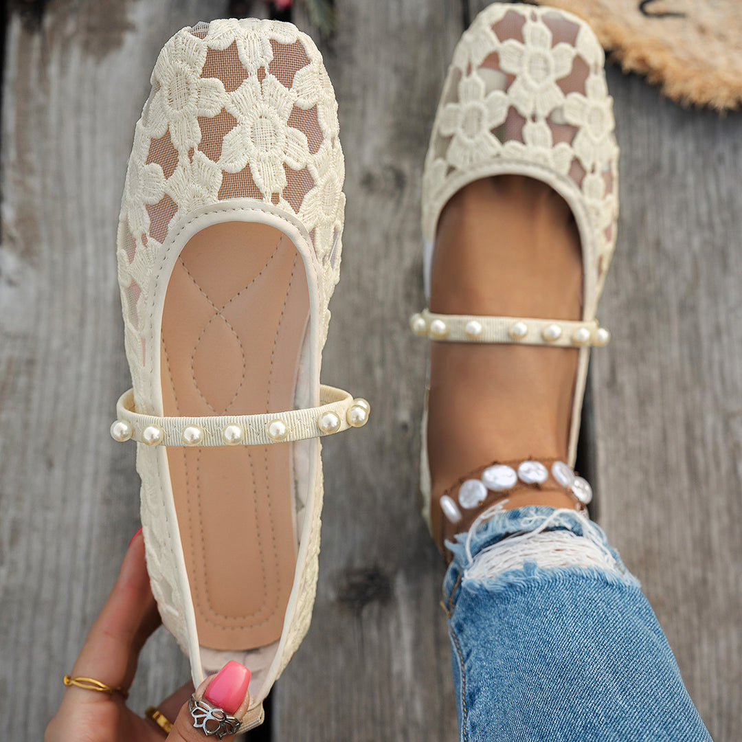 Damen elegante Ballerinas mit floralen Applikationen und rutschfester Sohle R&B