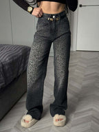 Damen High-Waist Jeans mit Leopardenmuster R&B