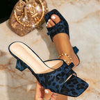 Damen modische Mules mit Leo-Print und elegantem Blockabsatz R&B