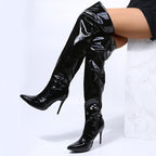 Damen Hohe Stiefel aus glänzendem Material mit spitzem Absatz R&B