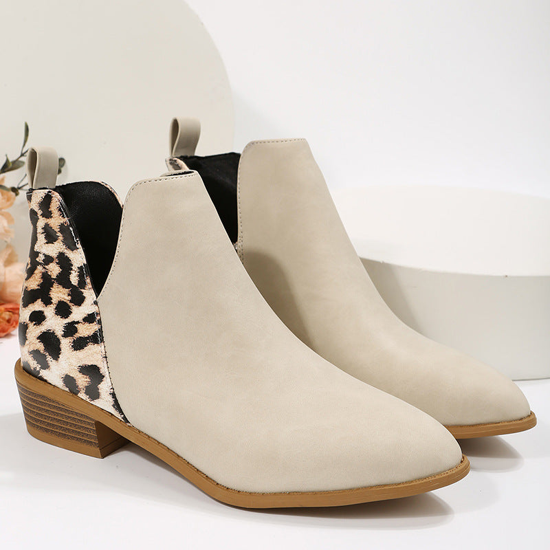 Damen elegante Ankle Boots mit modischem Leopardenmuster R&B