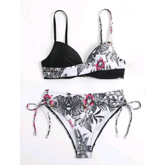 Damen Triangel-Bikini mit floralem Muster und stilvollen Bindebändern R&B