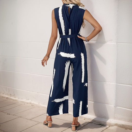 Damen Modischer Jumpsuit mit Taillengürtel und weitem Bein R&B