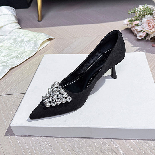 Damen elegante spitze Pumps mit strassverzierter Schleife R&B