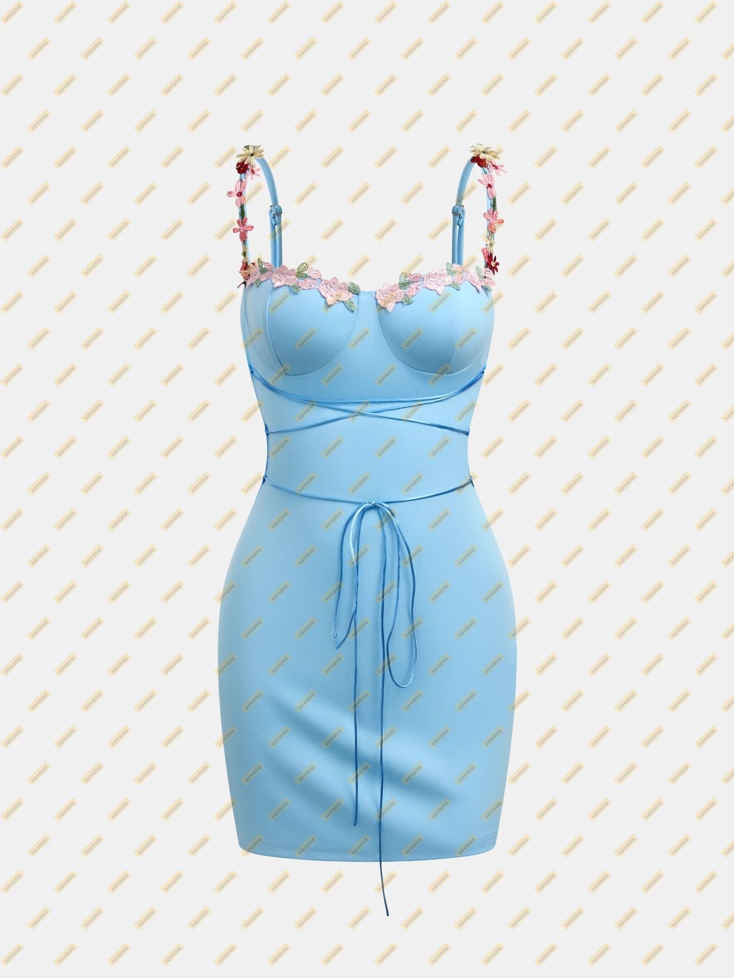 Damen Figurbetontes Minikleid mit blumigen Trägern und Schnürung EB