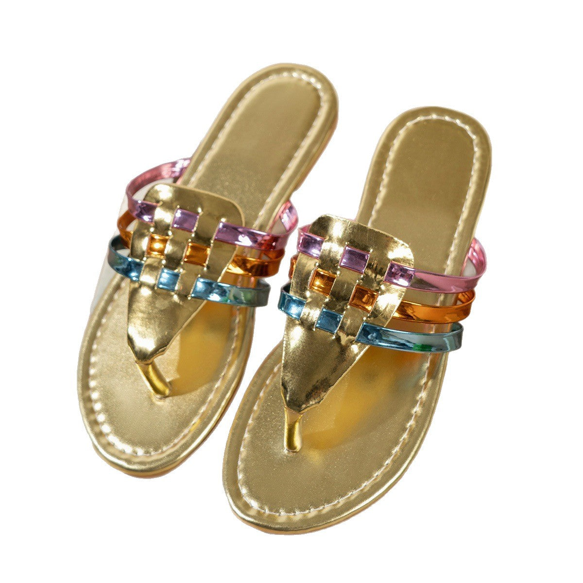 Damen modische Zehentrenner-Sandalen mit farbenfrohen, geflochtenen Riemen R&B