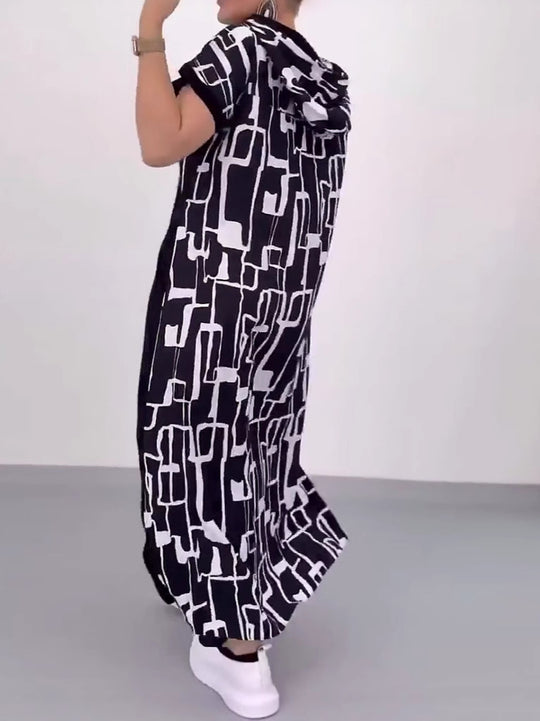 Damen Long Hoodie Kleid mit praktischem Reißverschluss und einzigartigem Design Heidi-Mode