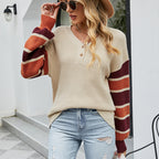 Damen lässiger Strickpullover mit modernen Blockstreifen