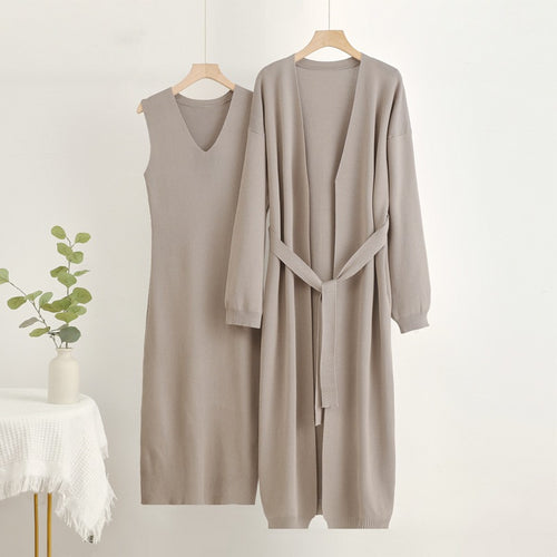 Damen 2-teiliges Kleid und Cardigan-Set mit V-Ausschnitt R&B