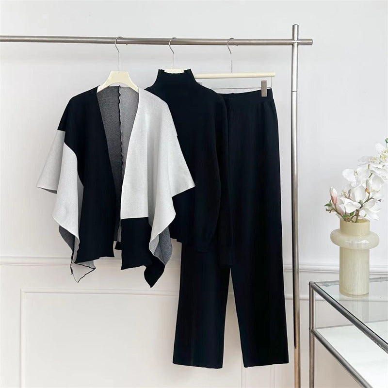 Damen modisches Strick-Loungewear-Set mit asymmetrischem Design R&B