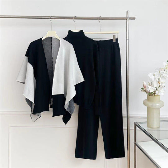 Damen modisches Strick-Loungewear-Set mit asymmetrischem Design R&B