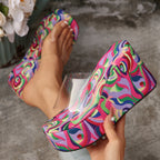 Damen Wedge-Pantoletten mit elegantem Stoffoberteil und komfortablem Fußbett