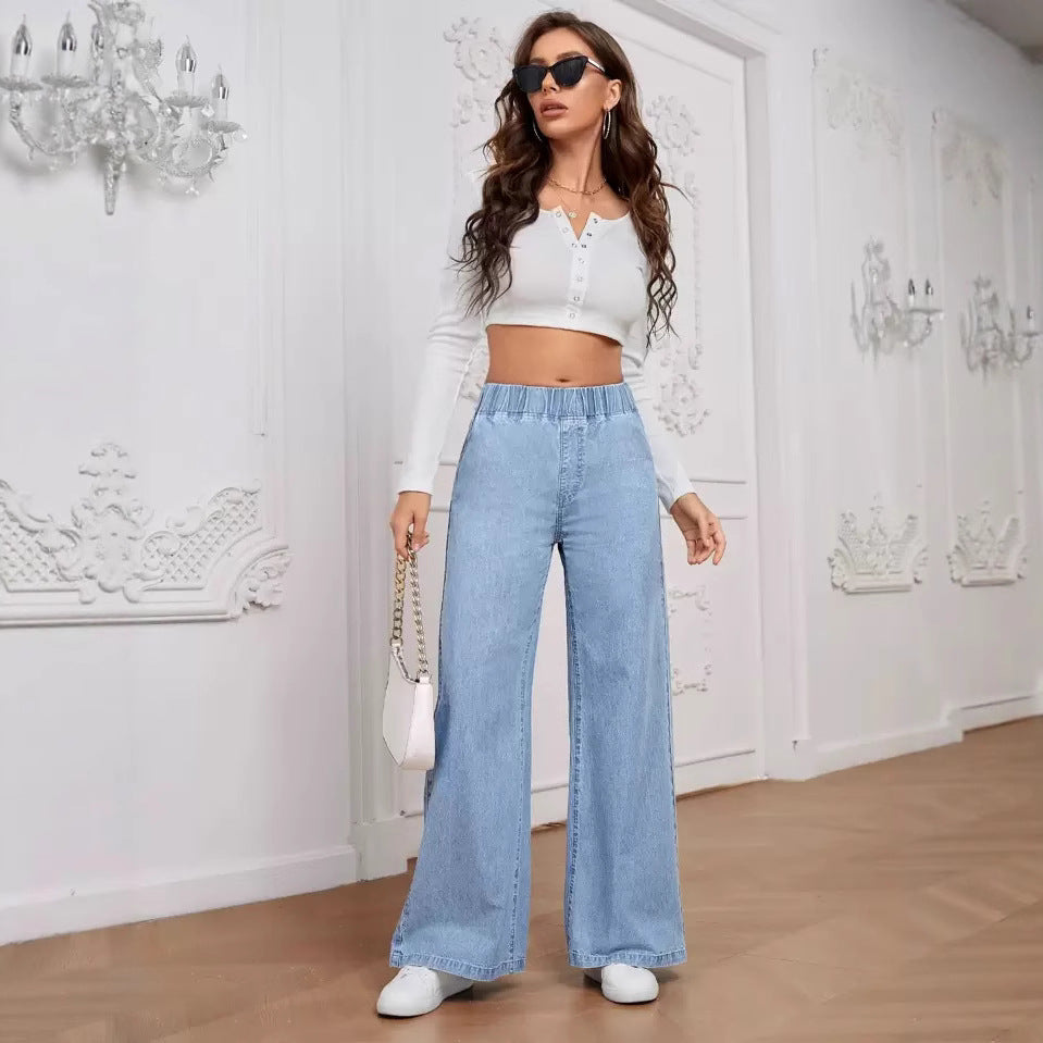 Damen Weite Jeanshose mit elastischem Bund und dekorativen Nähten R&B