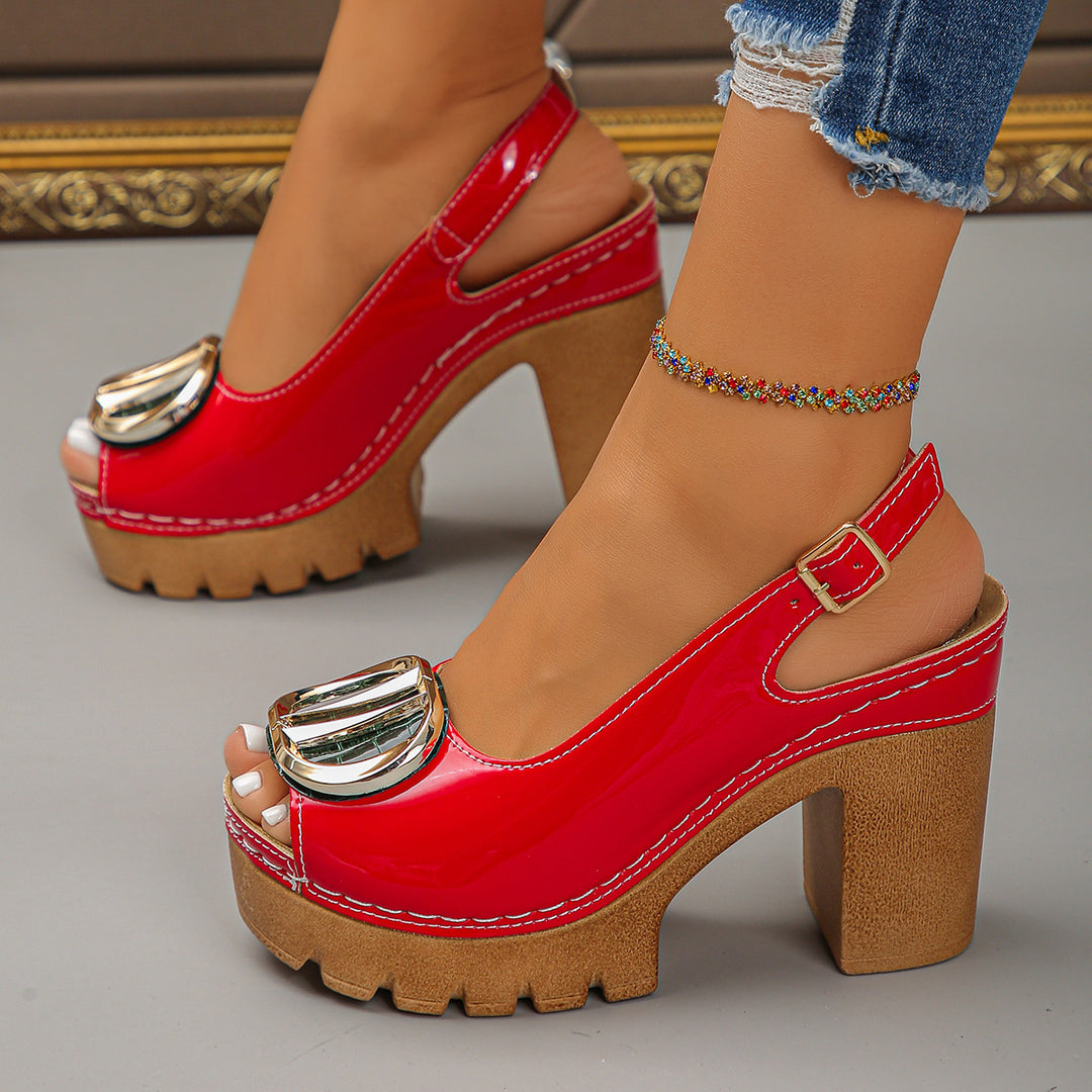 Damen Modische Sandalen mit ausgefallenem Verzierungs-Design und komfortablem Blockabsatz Heidi Mode
