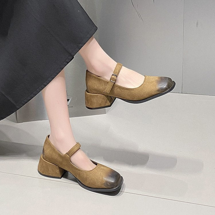 Damen elegante Mary Jane-Blockabsatzschuhe mit modischen Schnallen R&B