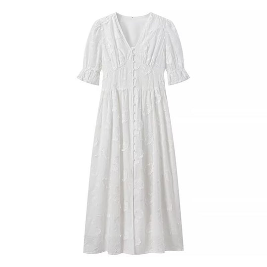 Damen Maxikleid mit floralem Bestickungsdesign und eleganten Puffärmeln R&B