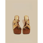 Damen trendige Schluppen-Sandalen mit blockiertem Absatz R&B