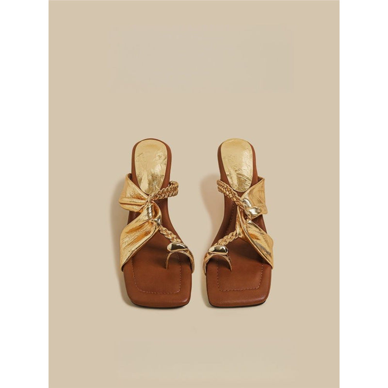 Damen trendige Schluppen-Sandalen mit blockiertem Absatz R&B