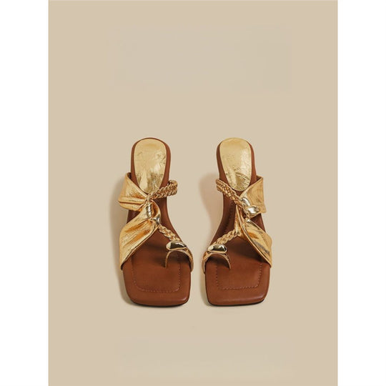 Damen trendige Schluppen-Sandalen mit blockiertem Absatz R&B