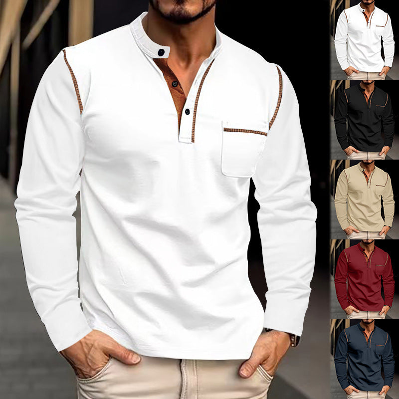 Herren Langarm-Henley-Shirt mit modischen Kontrastdetails R&B
