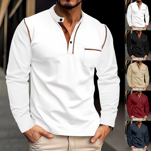 Herren Langarm-Henley-Shirt mit modischen Kontrastdetails R&B