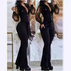 Damen Eleganter Jumpsuit mit transparenten Ärmeln und tailliertem Schnitt R&B