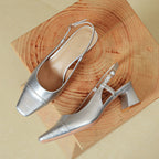Damen Slingback-Pumps mit metallischem Obermaterial und edlem Blockabsatz