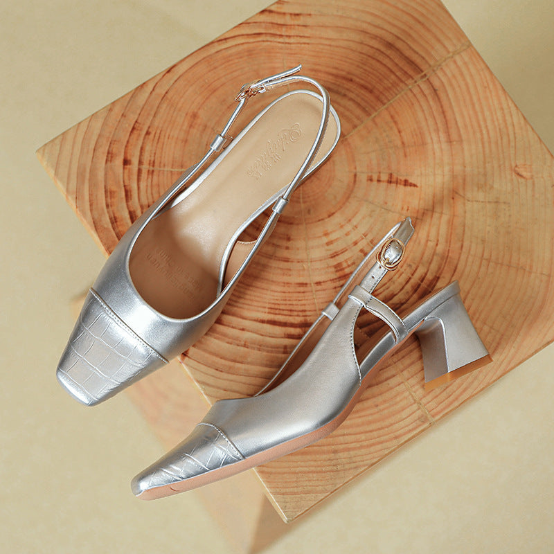 Damen Slingback-Pumps mit metallischem Obermaterial und edlem Blockabsatz