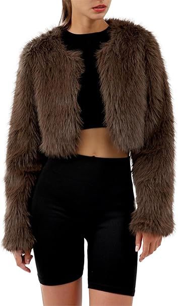 Damen Flauschige Kurzjacke mit offenem Schnitt R&B