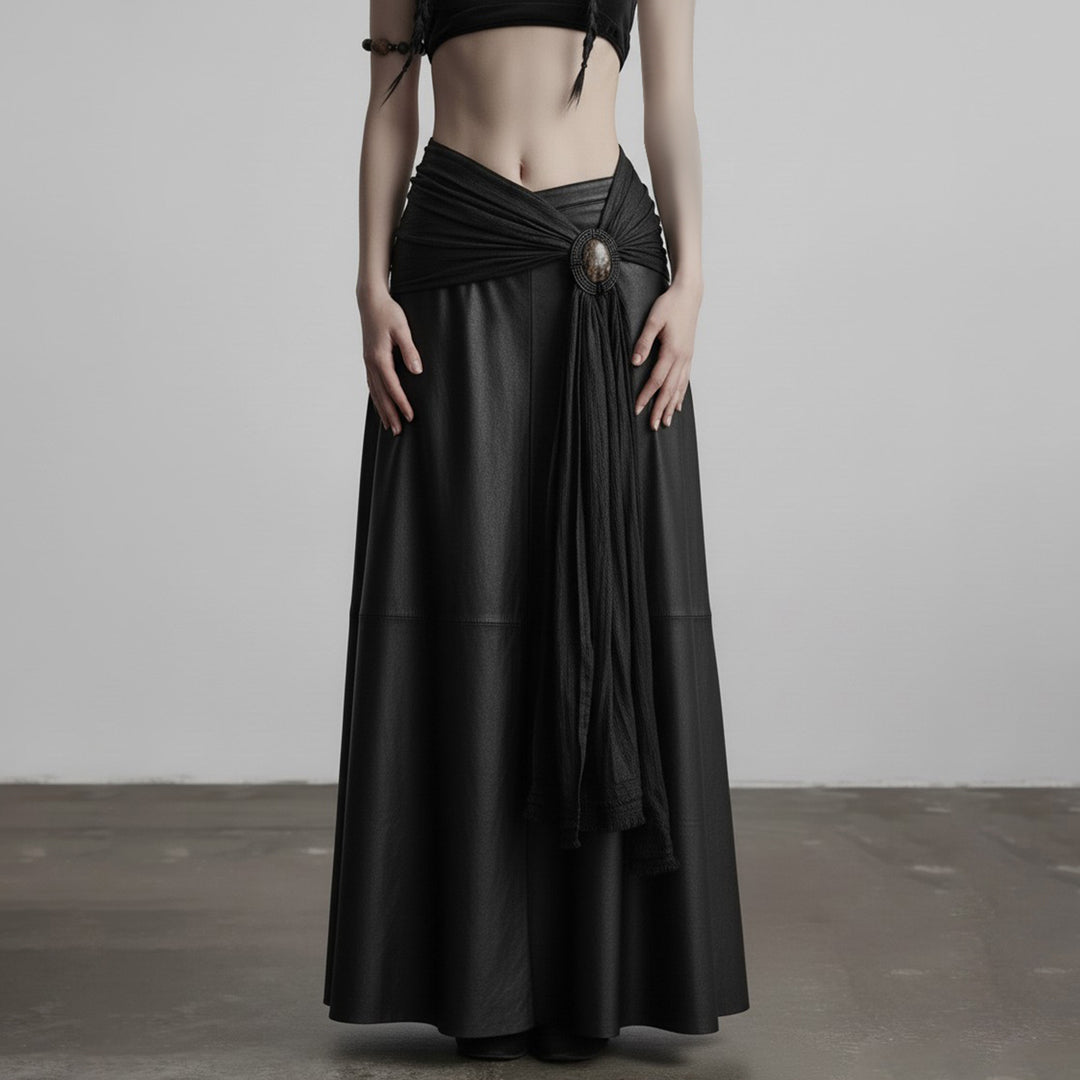 Damen eleganter Satin-Abendrock mit raffinierten Rüschen und Spitzenakzenten R&B
