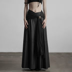 Damen eleganter Satin-Abendrock mit raffinierten Rüschen und Spitzenakzenten R&B