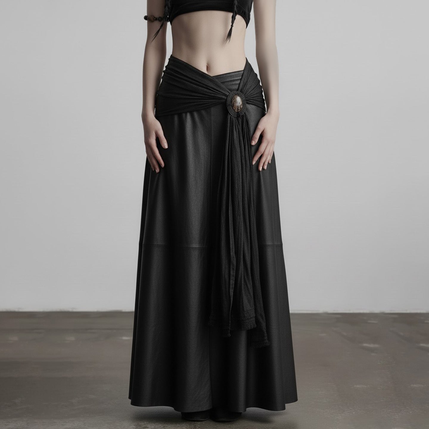 Damen eleganter Satin-Abendrock mit raffinierten Rüschen und Spitzenakzenten R&B