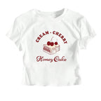 Damen Crop-T-Shirt mit kreativem Dessert-Motiv und R&Brnem Schnitt R&B