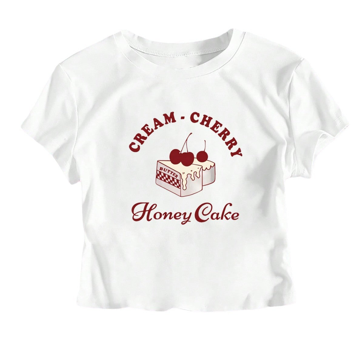 Damen Crop-T-Shirt mit kreativem Dessert-Motiv und R&Brnem Schnitt R&B