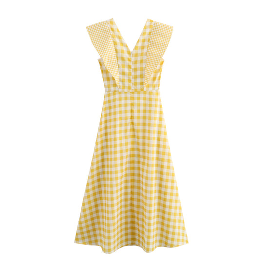 Damen Maxikleid mit V-Ausschnitt und modernen Rüschendetails R&B