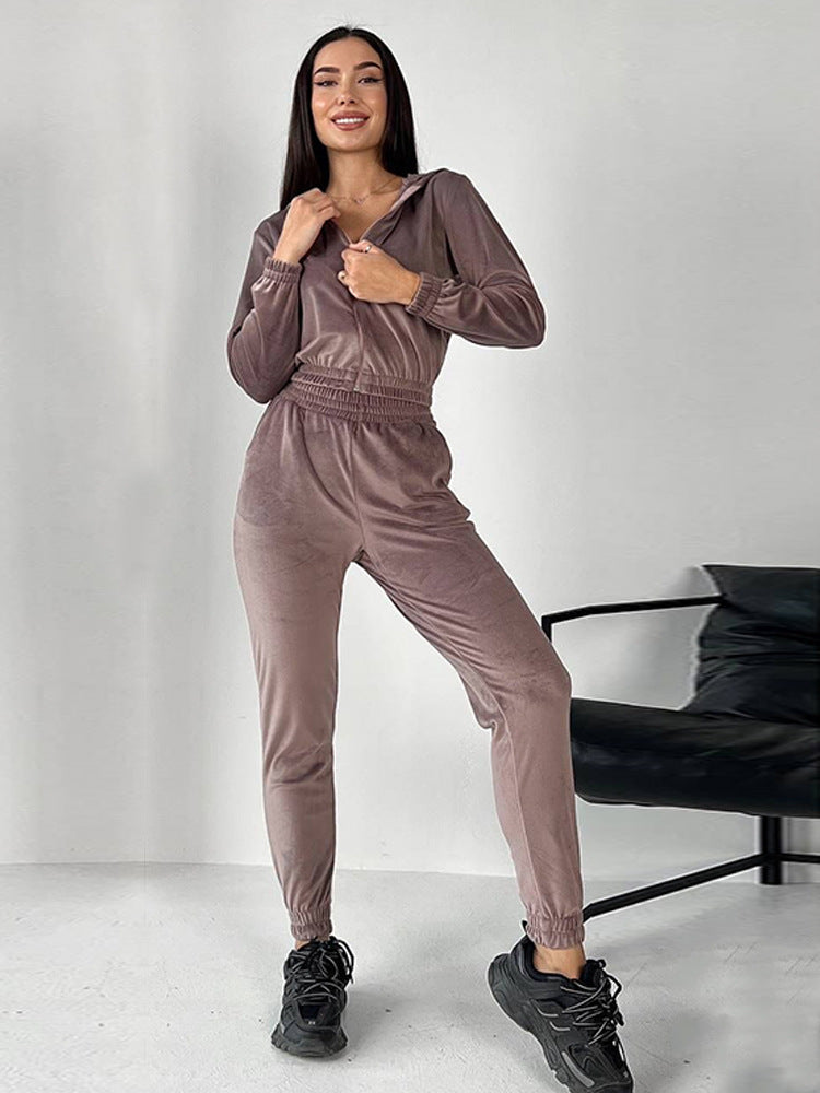 Damen Sportliches Fleece-Loungewear-Set mit Kapuze und tailliertem Schnitt R&B