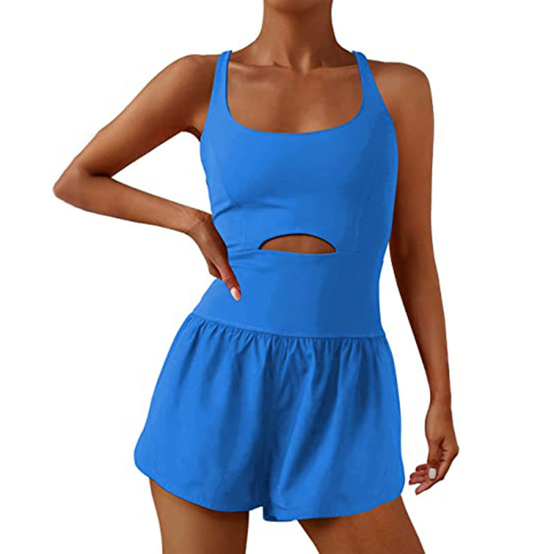 Damen Sportlicher Jumpsuit mit tailliertem Schnitt und tiefem Ausschnitt R&B