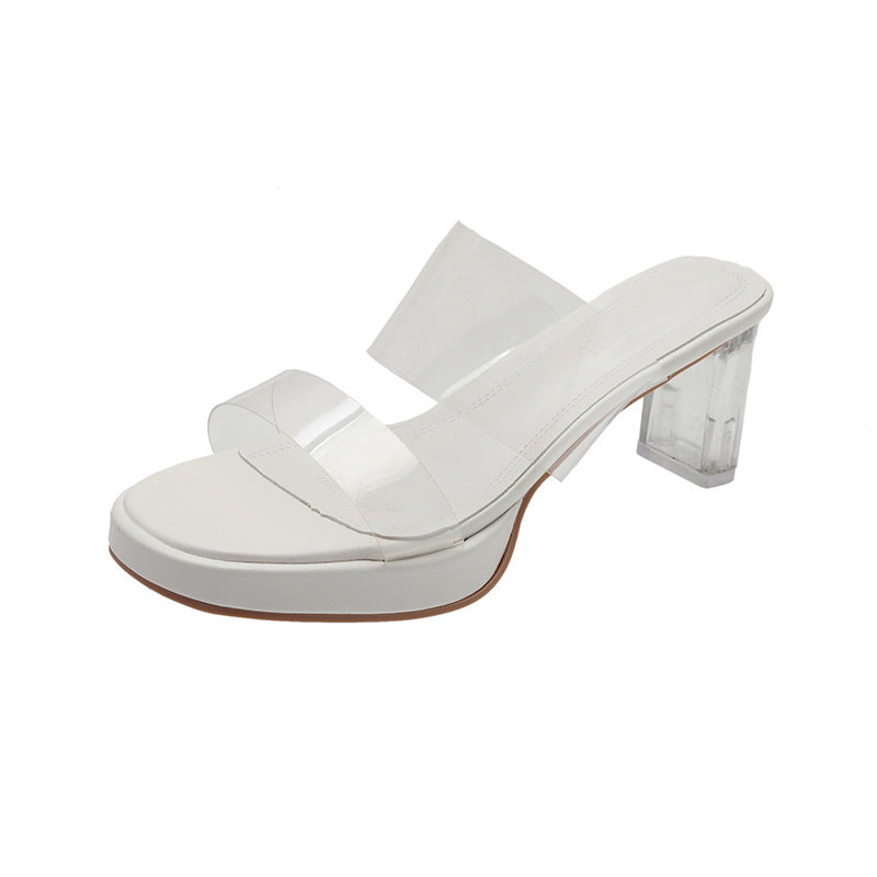Damen transparente Mules mit blockiertem Absatz R&B
