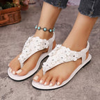 Damen Zehentrenner-Sandalen mit eleganten Blumenapplikationen und komfortablem Fußbett R&B